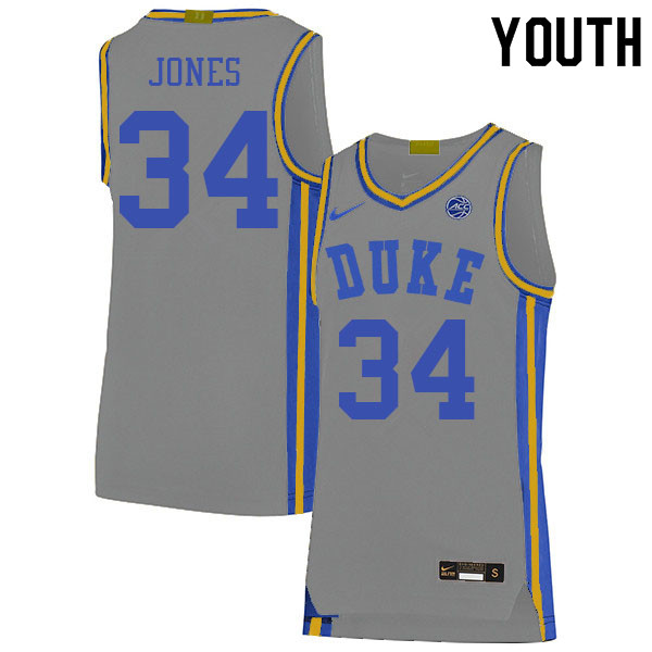 Youth #34 Bates Jones Duke Blue Devils College Basketball Jerseys Sale-Gray